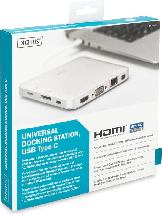 Actual product image Digitus Universal Docking Station USB 3.1 Type C MicroSD SD (USB-C, 11 Ports)