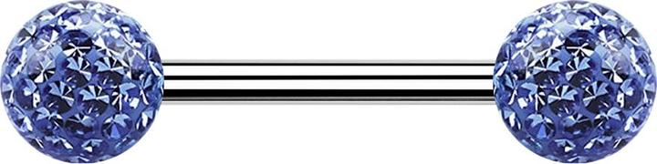 Produktbild Star Piercing Barbell silber mit zwei Kristall Kugeln hellblau Epoxy Schutzschicht (Chirurgenstahl 316L, ohne Messing)