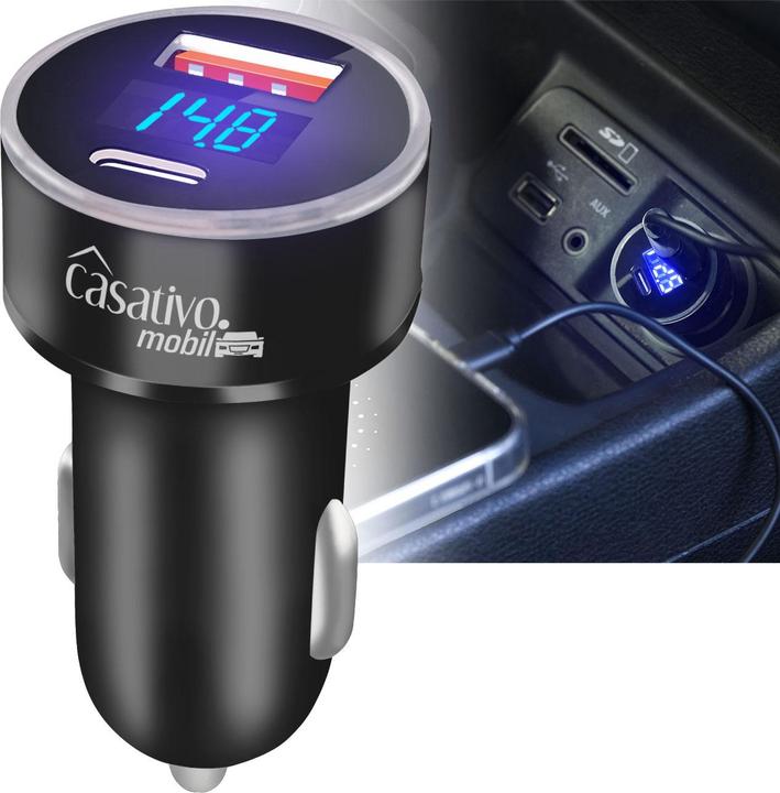 Image du produit Casativo Kfz-USB-Ladegerät, Digitale Spannungsanzeige, USB-C PD/QC & USB-A, 38 W