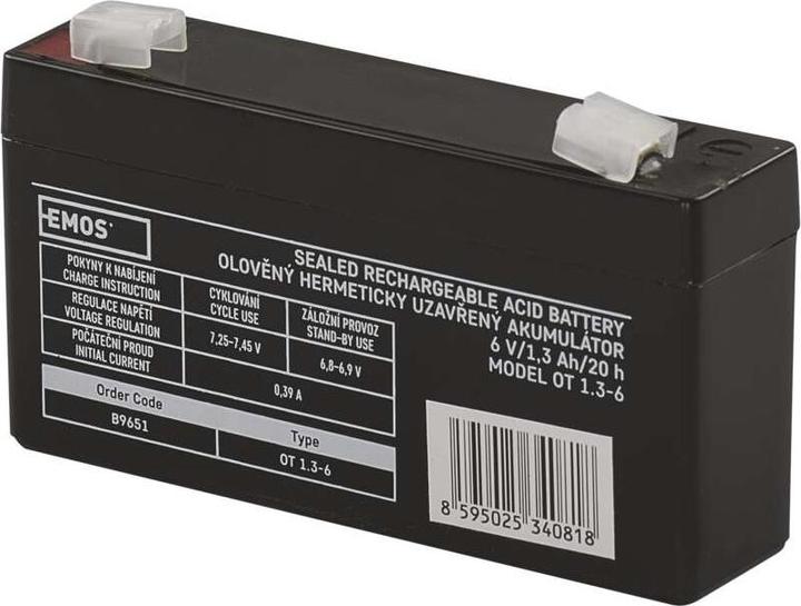 Emos Batteria al piombo senza manutenzione 6 V/1,3 Ah, faston 4,7 mm (1 pz., Specifico del dispositivo, 1300 mAh)