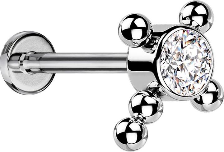 Produktbild Star Piercing Micro Threadless Labret silber Kreuz Kugeln Kristall silber (Titan G23, ohne Messing)