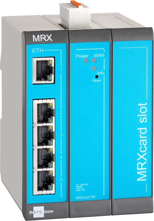 Actual product image Insys icom MRX3 LAN, modular LAN router, VPN 5xEthernet 10/100BT 2xdig.One MRcard slots:1xfree