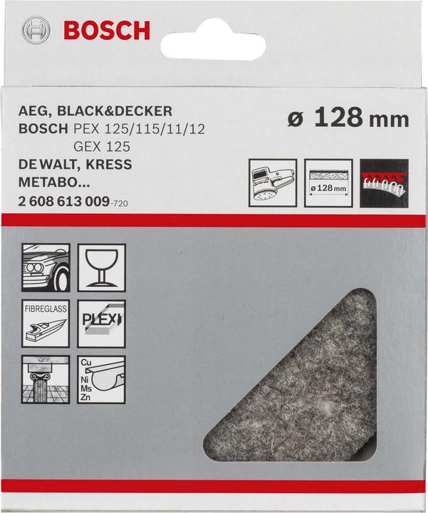 Produktbild Bosch Professional Zubehör Polierfilz für Exzenterschleifer, weich, Klett, 128 mm, 1er-Pack (Weich)