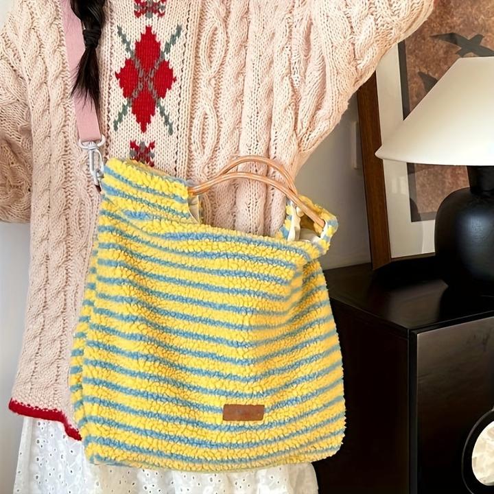 Produktbild Only-Bags.Store Schicke gestreifte Plüsch-Tasche - vielseitige modische Schulter- und Umhängetasche mit abnehmbarem
