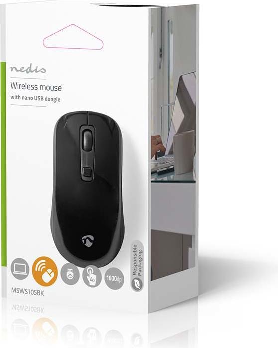 Image du produit Nedis Souris Sans fil 800 / 1200 / 1600 DPI Réglable DPI Nombre de boutons : 4 Ambidextre (Sans fil)