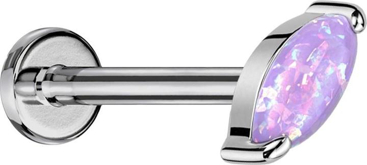 Star Piercing Micro Labret Innengewinde silber Ovaler Opal violett (Titan G23, ohne Messing)