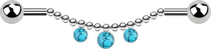 Produktbild Star Piercing Barbell silber zwei Kugeln Kette drei Türkis Steine (Chirurgenstahl 316L, ohne Messing, Mineralisch)