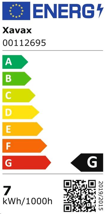 Label énergétique Xavax Spot LED encastrable, set de 3, 7W, 450lm, couleur de lumière : blanc chaud, douille : blanc (470 lm)
