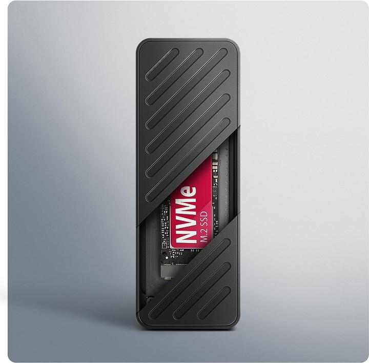 Actual product image Axagon EEM2-20G NVMe SSD enclosure, USB-C 3.2, 20 Gbps, 2230 - 2280 - black (M.2 2230, M.2 2260, M.2 2280, M.2 2242)