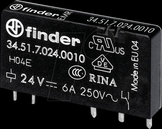 Image du produit Finder S.p.A. 34.51.7.024.5010 Relais pour circuit imprimé 24 V/DC 6 A 1 inverseur 1 pc. (34.51.7.024.5010)