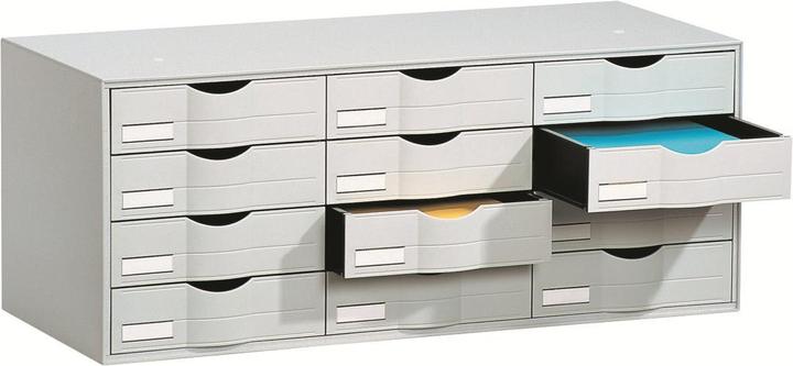 Image du produit Paperflow Bloc-tiroirs, 12 tiroirs, gris en polystyrène, entièrement monté (A4)