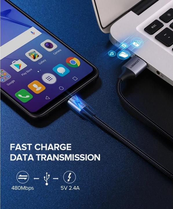 Actual product image Ugreen MicroUSB nylon stable (0.25 m, USB 2.0)