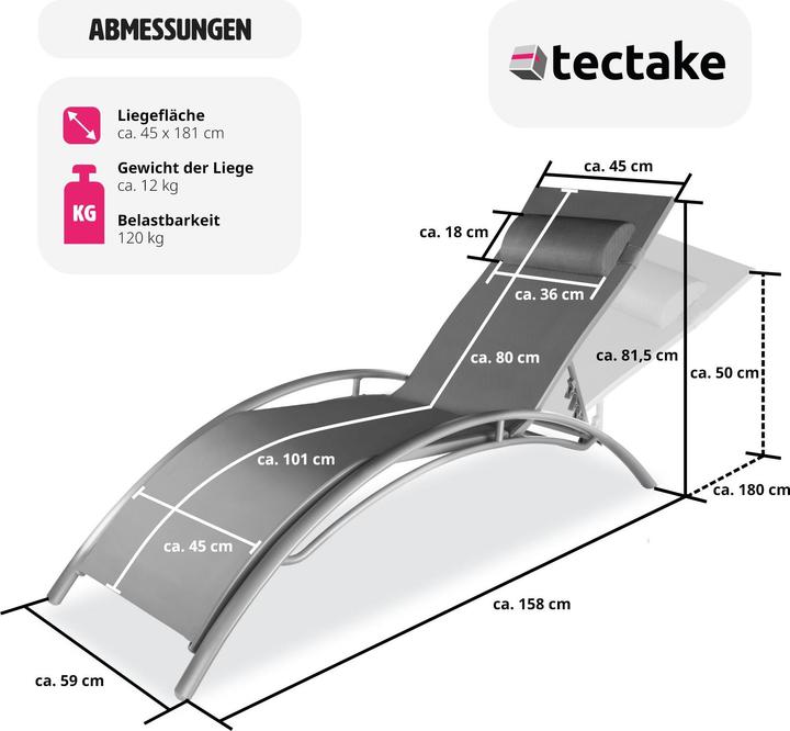 Image du produit tectake 2x Bains de soleil (158 cm)
