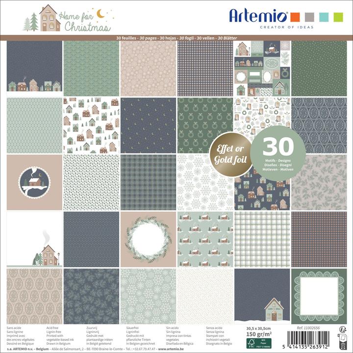 Image du produit Artemio Bloc de scrapbooking "Home for Christmas" (maison pour Noël) (150 g/m², 30 x)