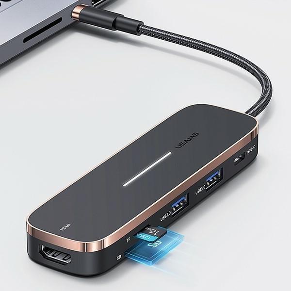 Actual product image Usams Adapter HUB 3xUSB + USB-C + HDMI czarnyblack SJ578HUB01 US-SJ578 (USB-C, 5 Ports)
