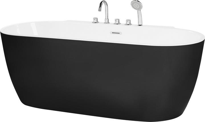 Produktbild Beliani Badewanne freistehend schwarz mit Armatur oval 170 x 80 cm ROTSO (286 l, 170 cm)