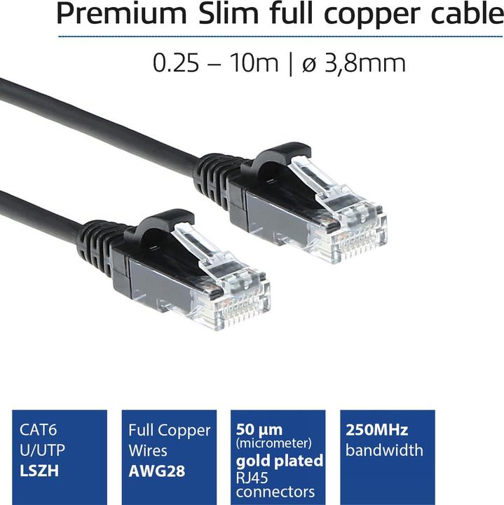 Actual product image Black 0.25 meter LSZH U/UTP CAT6 datacenter slimline patch cable snagless with RJ45 connectors (U/FTP, CAT6, 0.25 m)