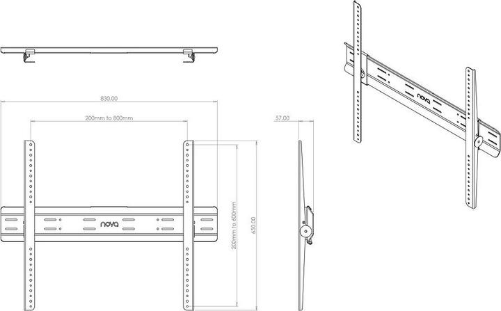 Image du produit Nova Support TV mural jusqu'à VESA 800x600, jusqu'à 50kg (18897.64", 50 kg)
