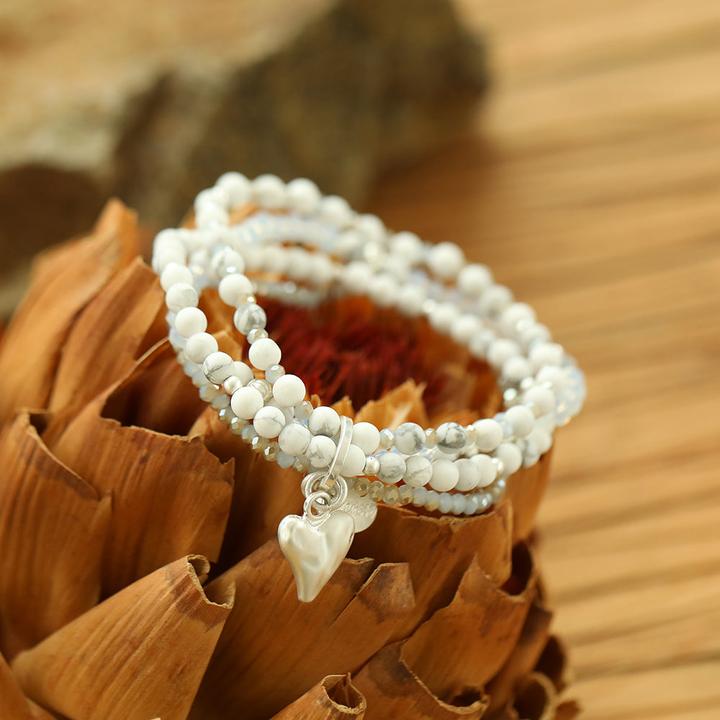 Andreani Armband aus echtem Howlith mit Herzanhänger (80 cm, Howlith)