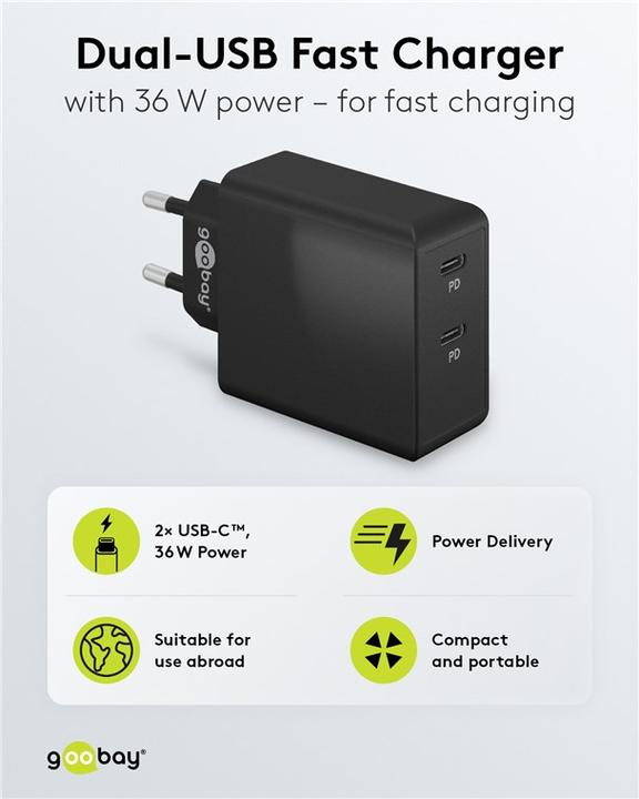 Produktbild Goobay Dual USB-C Schnellladegerät (36 W)