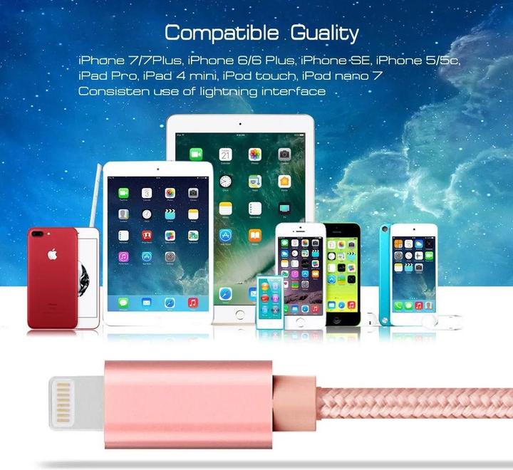 Immagine prodotto Calitron Cavo di ricarica Lightning oro rosa 3m rotondo (3 m, USB 3.2 Gen 1)