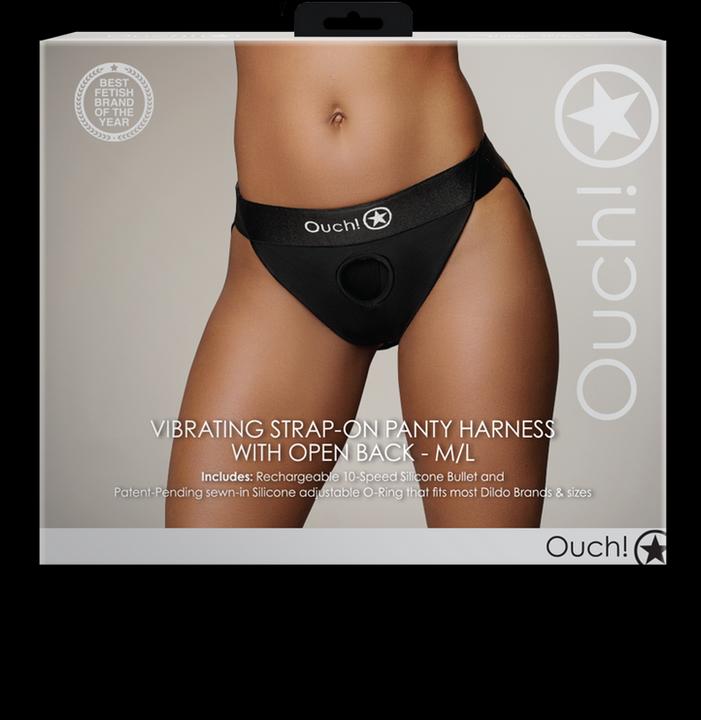 Actual product image Ouch! Vibrating Strap-on Panty Harness with Open Back - M/L
