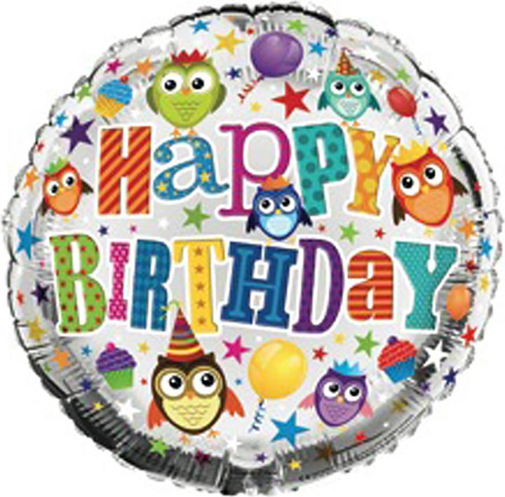Actual product image Simon Elvin 18 Inch Happy Birthday Owls Design Foil Balloon (1 x)