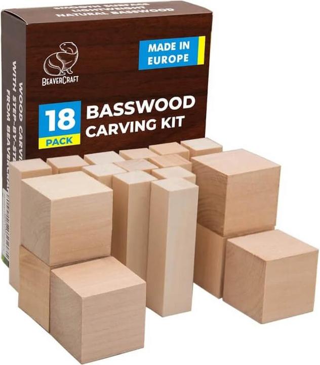 Actual product image Beaver Craft Lime wood carving blocks 18 pieces