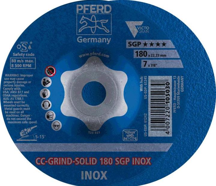 Produktbild Pferd CC-GRIND-SOLID Schleifscheibe 180x22,23 mm COARSE Speziallinie SGP INOX für Edelstahl
