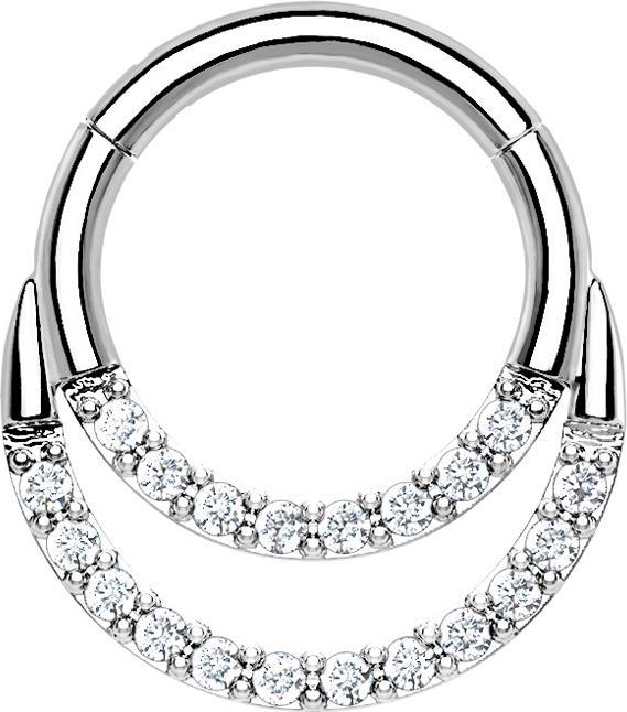 Star Piercing Micro Segmentring klappbar silber doppel front Kristalle silber (Chirurgenstahl 316L)