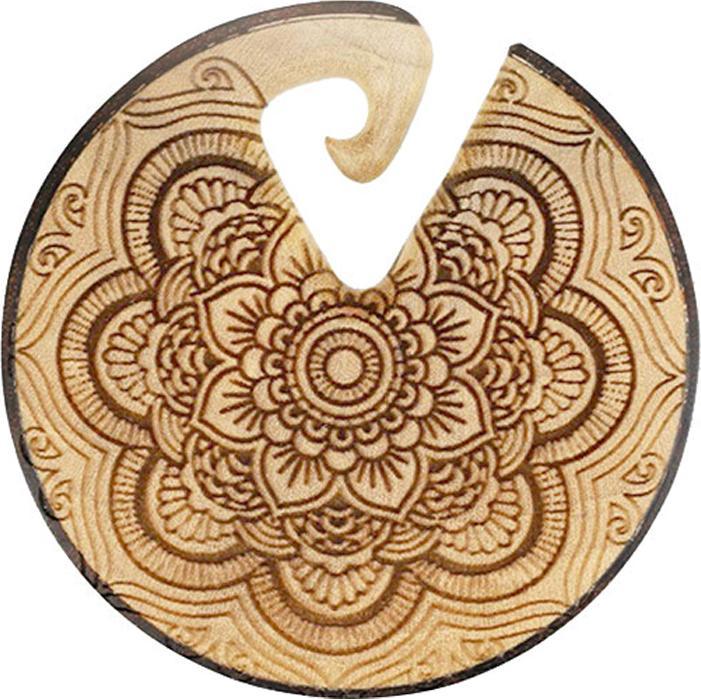 Image du produit Star Piercing Ohrgewicht Teller Innenteil aus Krokodil Holz Indisches Mandala aus Narra Holz (sans laiton, Organique)