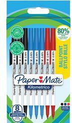 Produktbild Paper Mate Kugelschreiber Kilometrico Reycled M Sortiert 8er Blister (Weiss, Blau, Schwarz, Rot, 8 x)