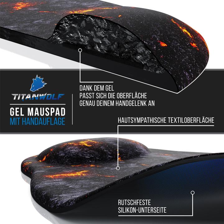 Produktbild Titanwolf Gaming Mauspad mit Handgelenkauflage, Office Gel Mausmatte mit Handgelenkpolster, Lava