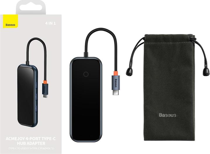 Actual product image Baseus AcmeJoy 4-Port Type-C HUB AdapterType-C to USB3.0*3+Type-C PD&Data *1Dark Gray (USB-C, 4 Ports)
