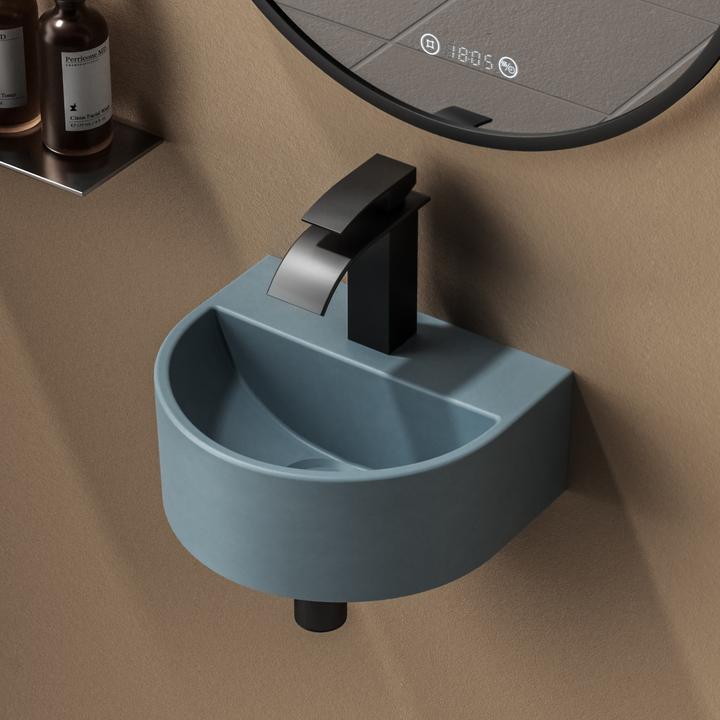 Produktbild Emke Badezimmerwaschbecken 303 x 255 x 120 mm, U-förmig, Mini, Wandmontage, Matt Hellgrau-Blau (255 mm, 303 mm)