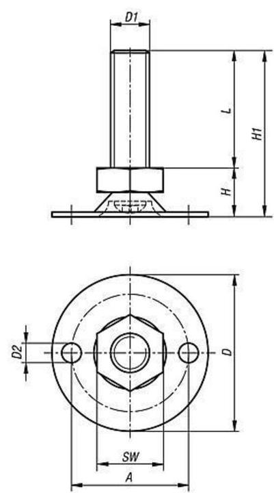Produktbild Kipp Stellfuss, K0678, Stahl, mit Bohrung
