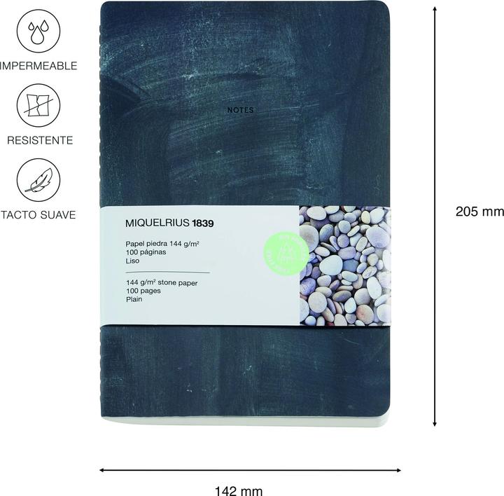 Image du produit Miquelrius Carnet de notes Stone black (A5, Blanc, Couverture rigide)