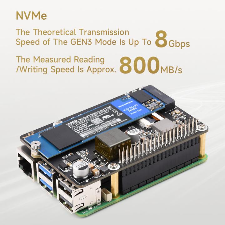 Produktbild WaveShare PCIe auf M.2 SSD HAT+ (B) mit PoE für Raspberry Pi 5