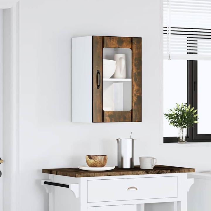 Produktbild VidaXL Küchen-Hängeschrank mit Glastür Lucca Räuchereiche Wandschrank Küche (40 x 31 x 60 cm)