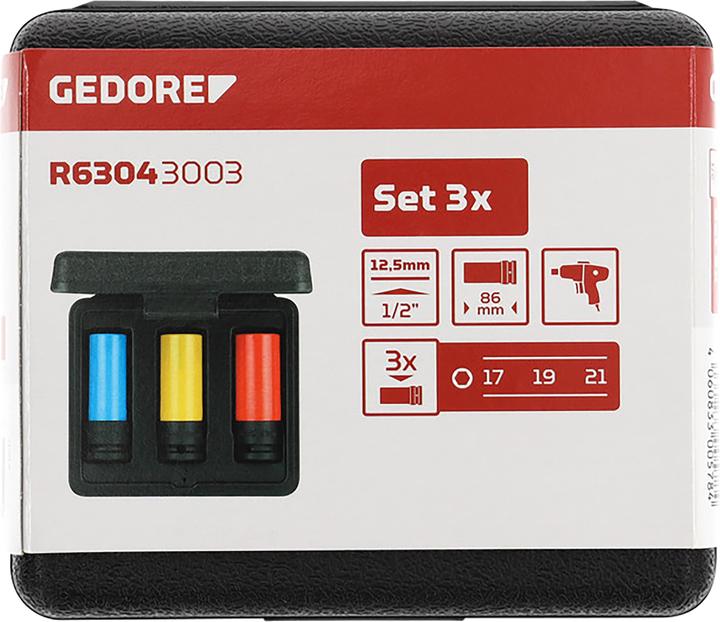 Produktbild Gedore Red red R63043003 Kraftschrauber-Steckschlüssel-Satz 1/2 3-teilig (19 mm, 21 mm, 18 mm, 17 mm, 20 mm)