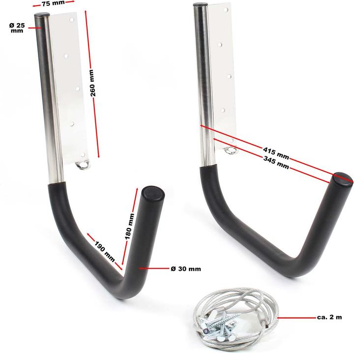 Image du produit Wiltec Support mural universel 80kg Acier fin Câble Kayak Canoë SUP Planche de surf Fixation