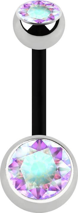 Produktbild Star Piercing Banane schwarz mit zwei Kugeln silber Kristall multicolor (Chirurgenstahl 316L, ohne Messing, Bioflex)