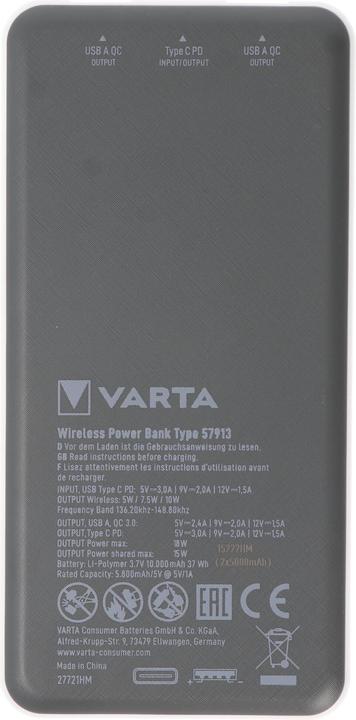 Actual product image Varta Wireless Power Bank (10000 mAh, 18 W, 18 Wh)