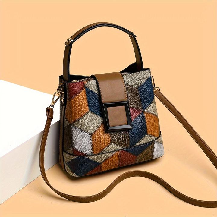 Only-Bags.Store Elegante einfarbige Kunstleder-Eimertasche mit verstellbarem Riemen - vielseitige Crossbody &