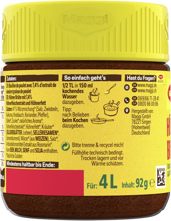 Produktbild Maggi Hühner Brühe Glas 92g, ergibt 4 Liter (4000 ml)
