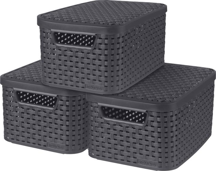 Image du produit Curver Lot de 3 STYLE Box S avec couvercle anthracite (29 x 20 x 14 cm, 6 l)