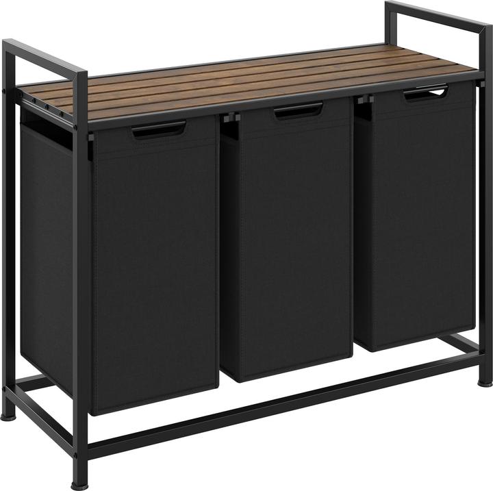 Actual product image tectake Dual Laundry Basket - 2 pull out compartments, wooden folding shelf & high capacity (38 l)