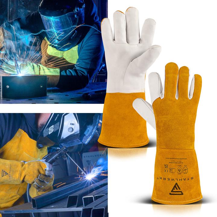 Image du produit Stahlwerk Gants de soudeur Gants de travail en cuir véritable résistants à la chaleur (Taille unique)
