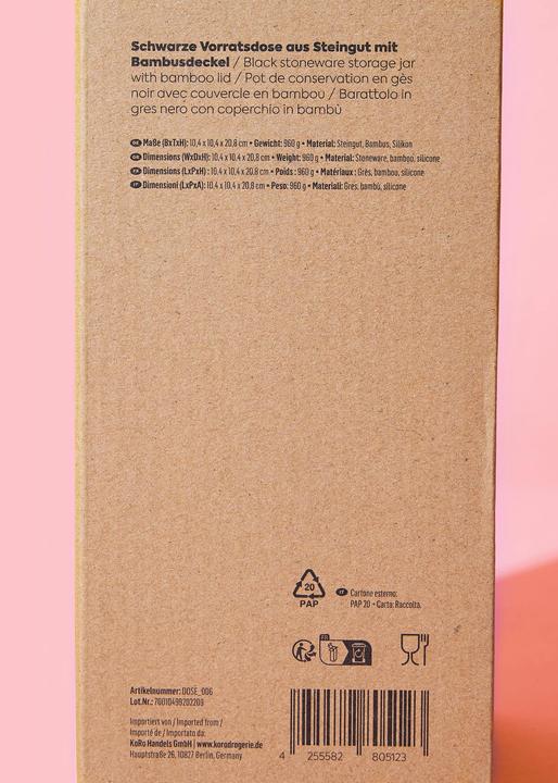 Immagine prodotto KoRo Barattolo in terracotta nera con coperchio in bambù 1180 ml
