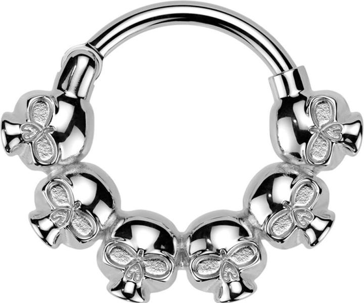 Star Piercing Micro Segmentring klappbar silber sechs Totenköpfe (ohne Messing, Chirurgenstahl 316L)